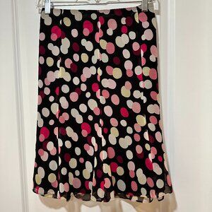 Vintage Express 100% Silk Chiffon Black w/Pink Polka Dot Flutter Skirt, Size 8
